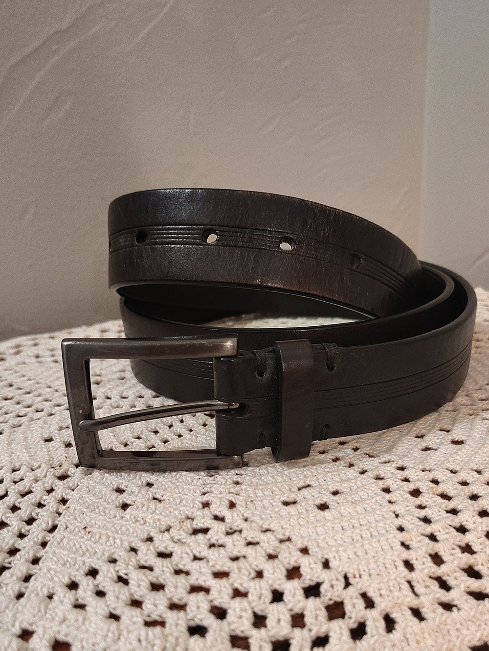 Afe Mens Brown Leather Belt 3485 Silver Buckle
